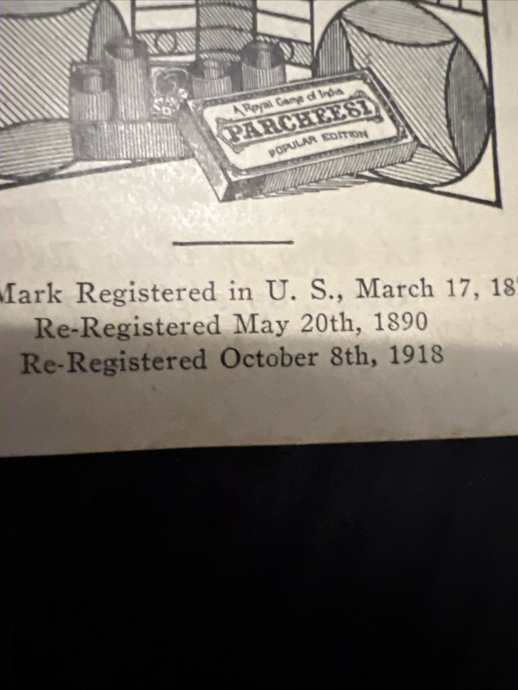 parcheesi instructions 1918 re-registered date