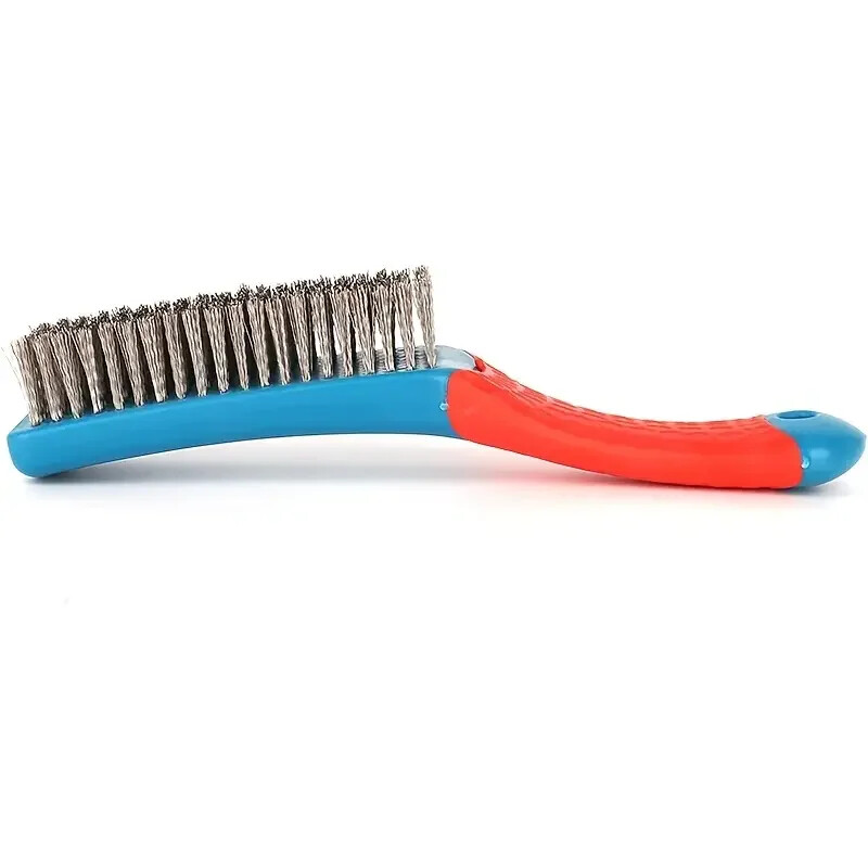 Heavy-Duty Wire Brush with Stainless Bristles & Plastic Handle for Rust Removal