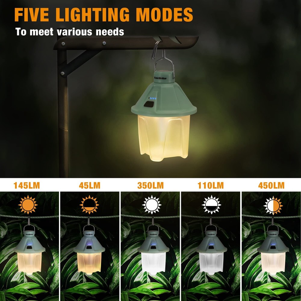 EverBrite 2PK 450LM Camping Lantern 5 Lighting Mode Rechargeable Camping Lantern