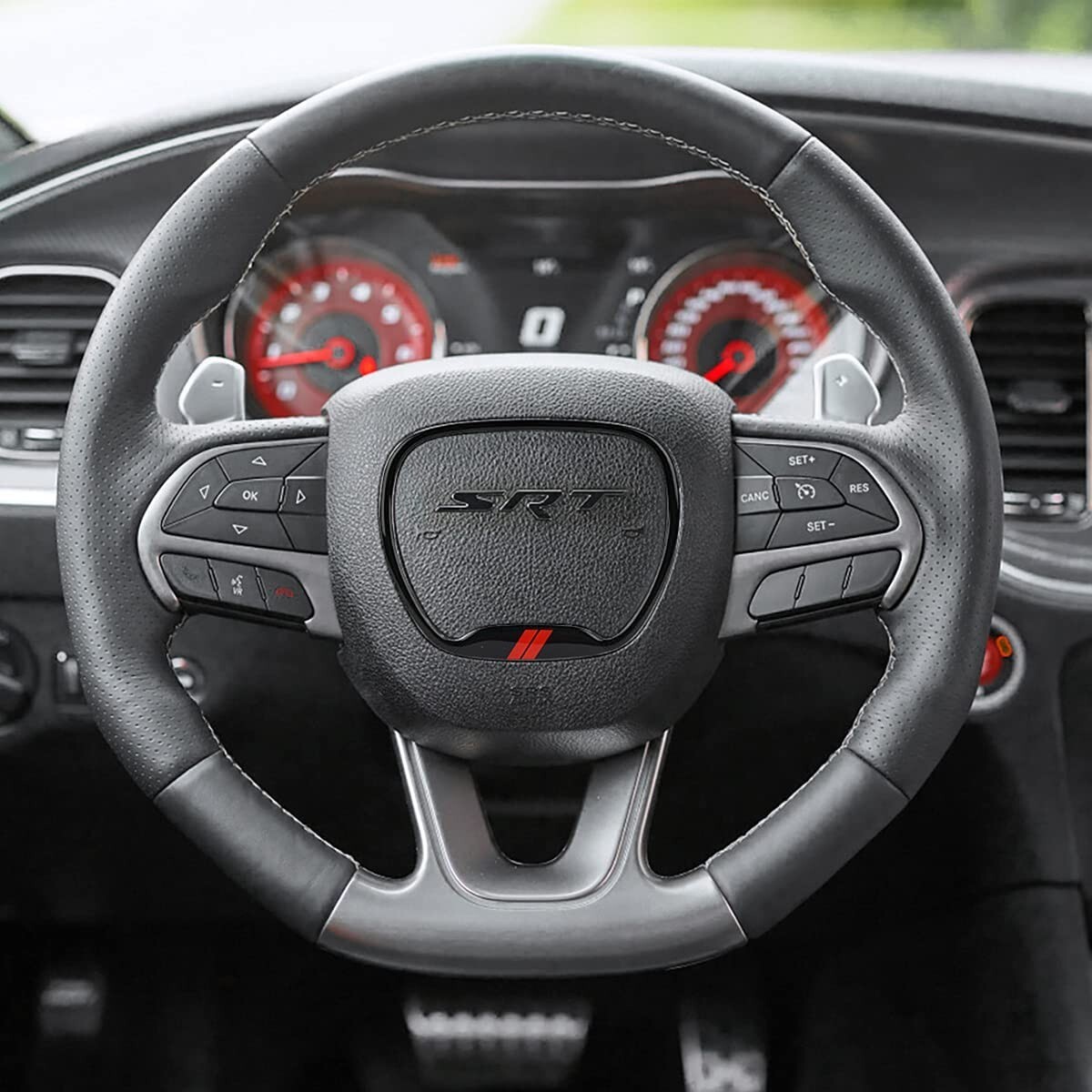 Auovo Steering Wheel Cover Trim for Dodge Charger Challenger 2015-2023 Black