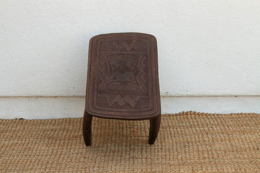 Diamond Base Carved African End Table