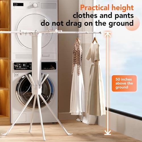 Clothes Drying Rack, Telescoping Tripod Foldable Laundry Dryer, Portable White