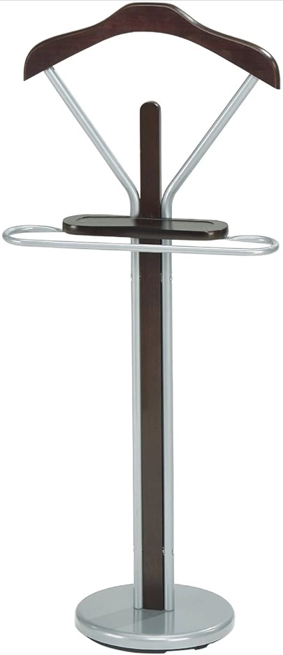 Kings Brand Silver / Walnut Finish Wood & Metal Suit Valet Rack Stand Organizer