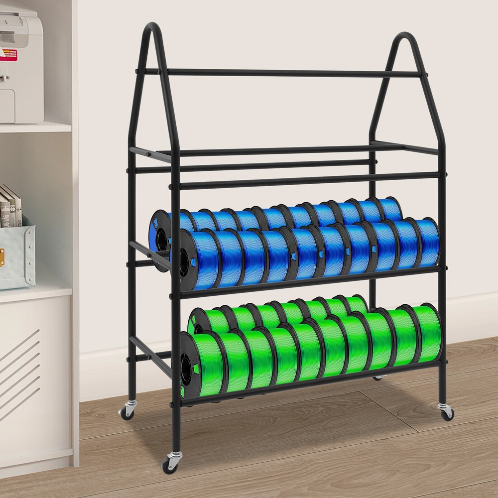 4 Tier Rolling Printer Filament Storage Rack, Filament Spool Holder with Wheels