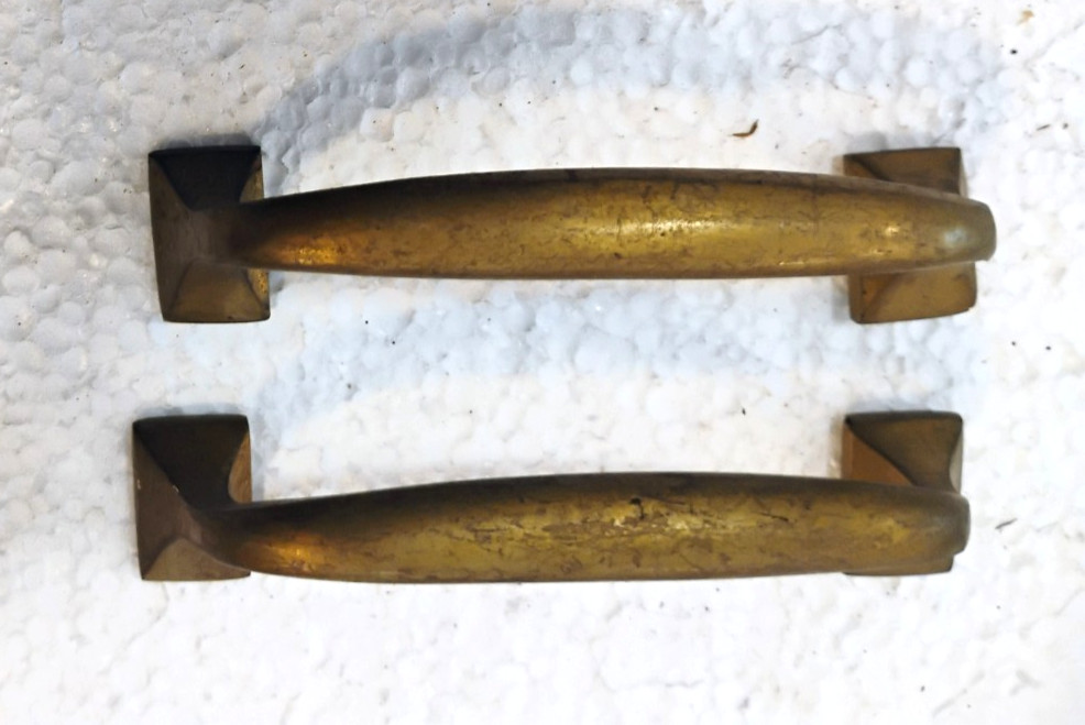 Pair of Solid Brass Drawer Pulls Handles 3 3/8" wide 3" bolt pattern