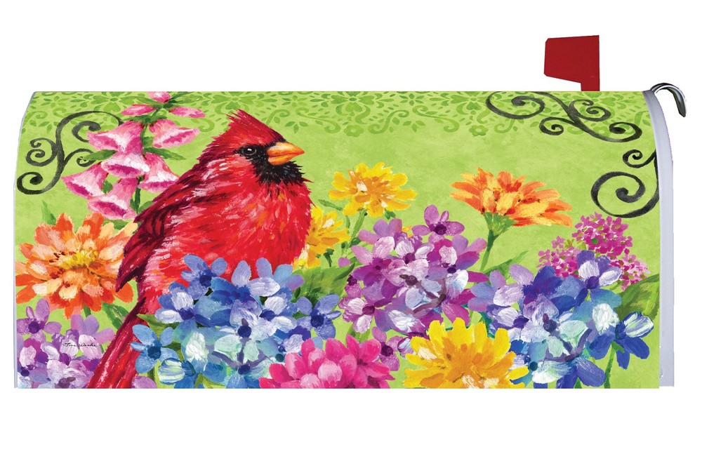Cardinal with Flowers Mailbox Cover