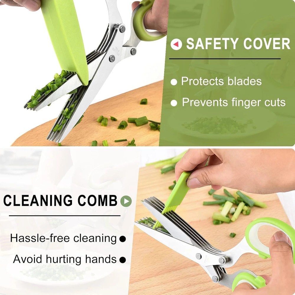 Herb scissors, Multipurpose Cutting Shears with 5 Blade Kitchen Salad Scissors,