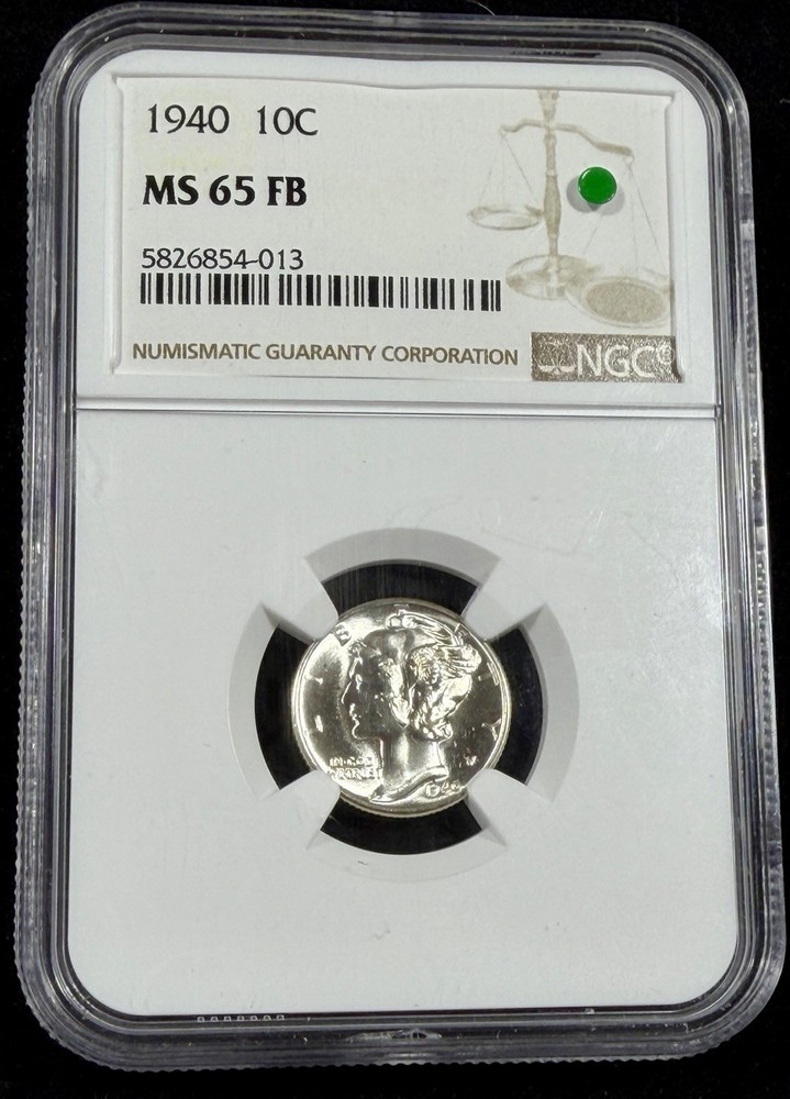 1940 D MERCURY DIME NGC MS65FB
