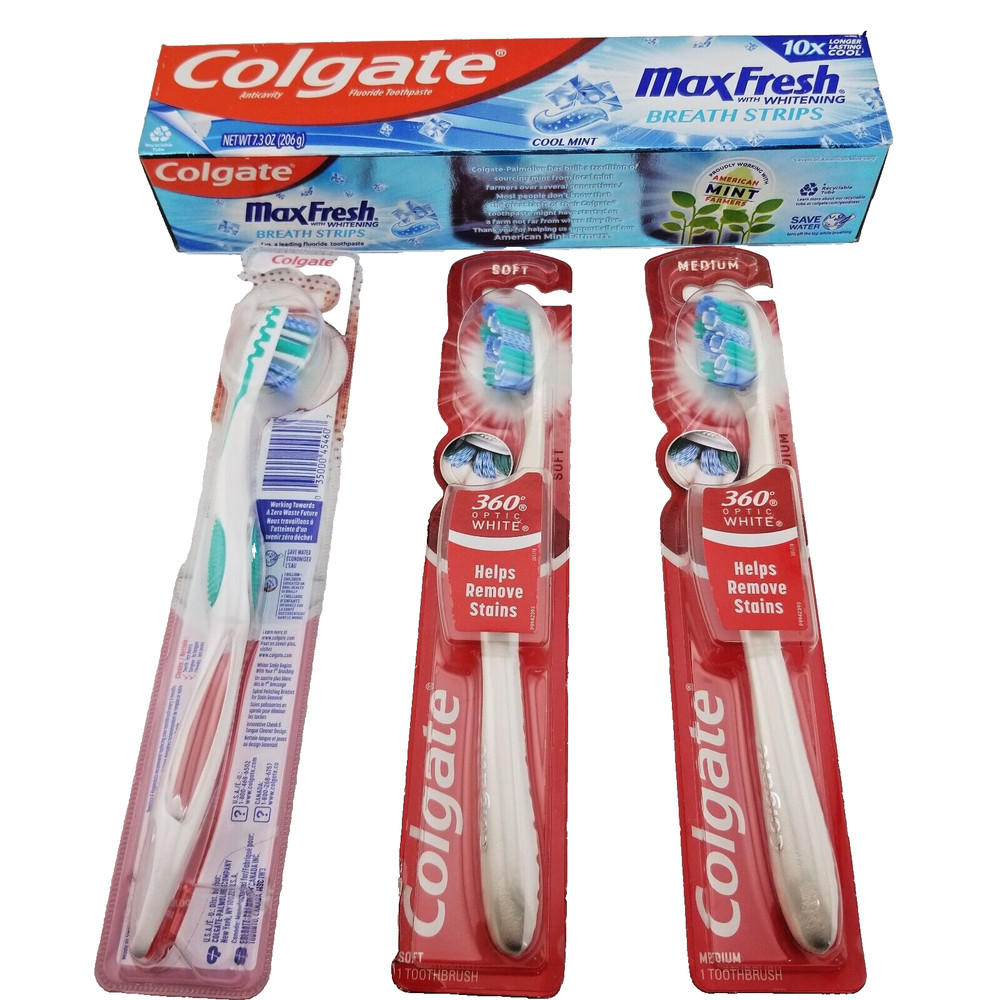 Tooth Paste Colgate Max Fresh with Whitening 7.3oz Cool Mint + 3 Toothbrushes!