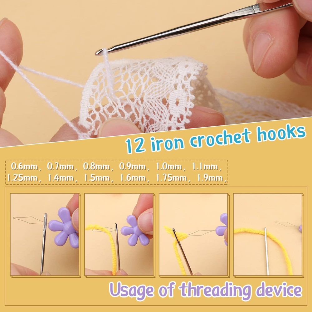 110 Pcs Crochet Hooks Set with Storage Case Craft Art Tools for Beginners