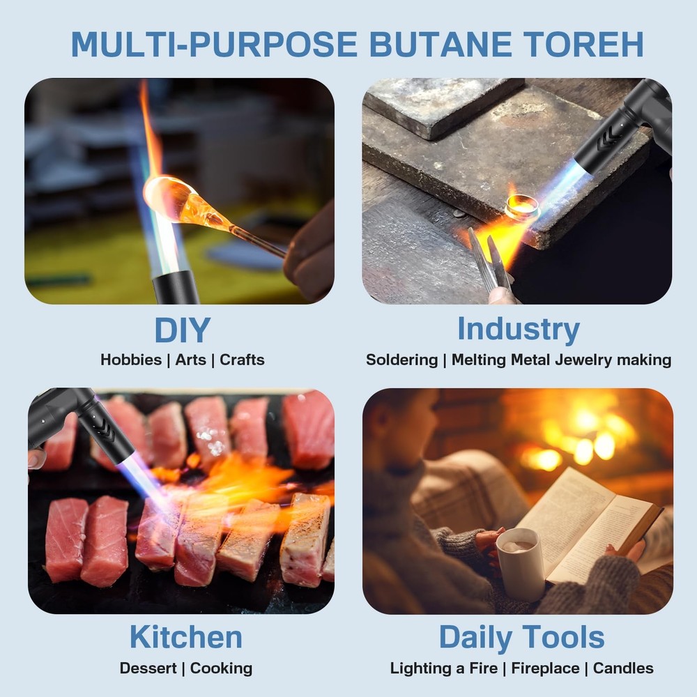 2 Pack Butane Torch Lighter Soldering Torch Refillable Adjustable Kitchen Blo...