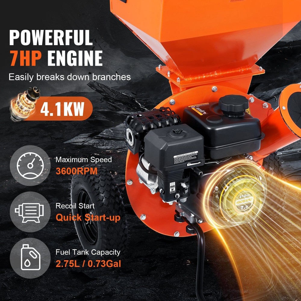 3' 7HP 212cc External Power Wood Chipper Shredder 4.1kW Solid Structure