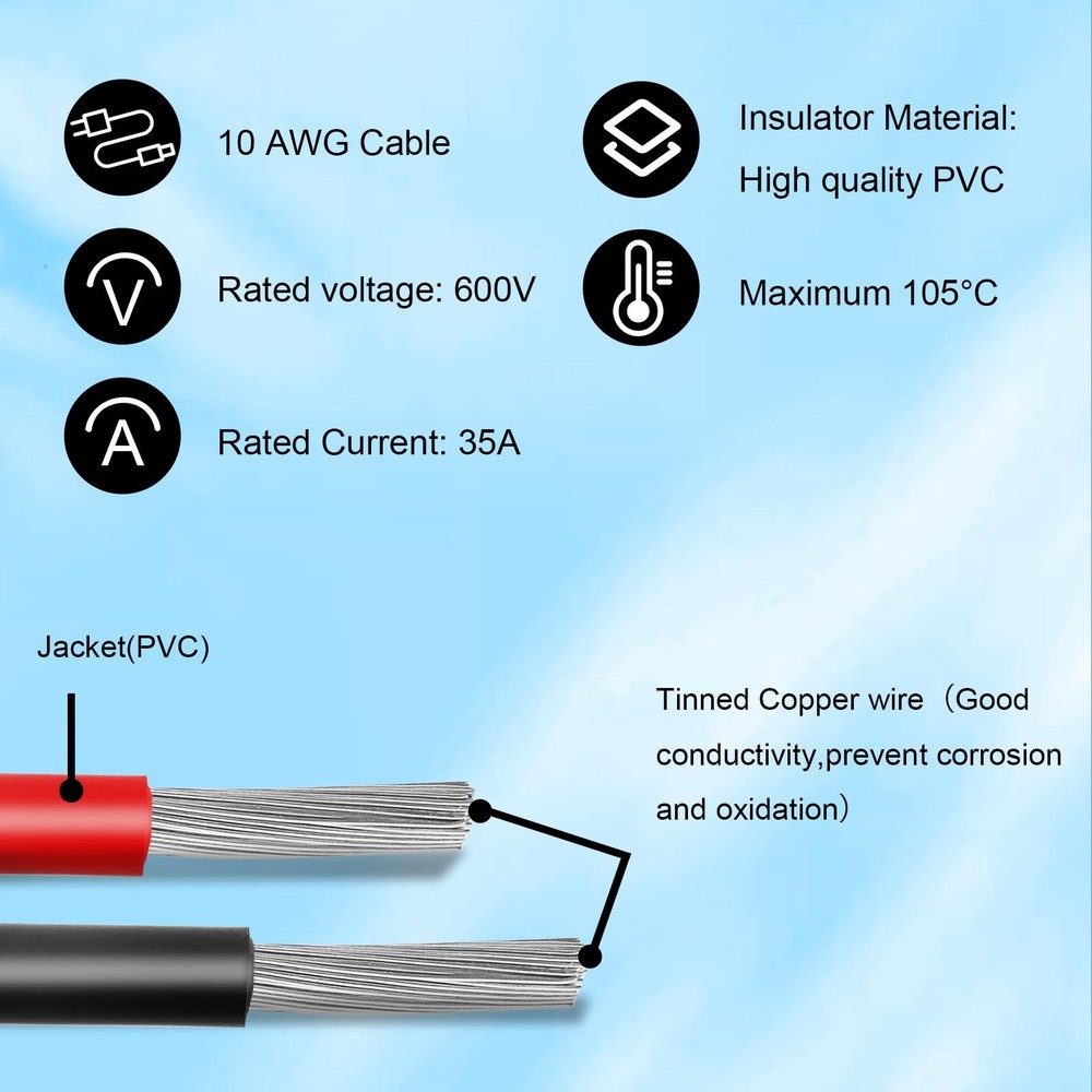 Solar to XT60i Cable 10AWG - MOOKEERF 20FT Panel 20FT,