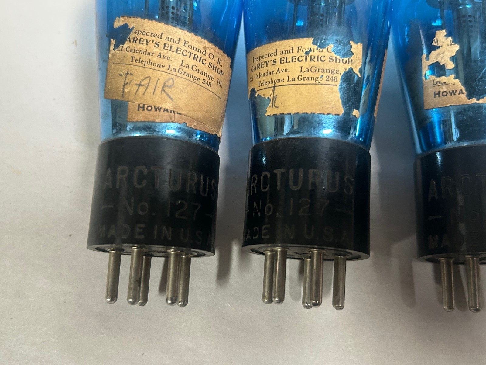 Lot Of "3" Vintage Arcturus Number 127 BLUE Electronic Vacuum Tube (A18)