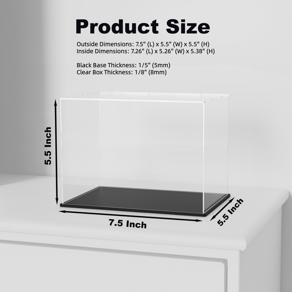 Acrylic Box with Matt Black Base, Simple Self-Assembly Clear Acrylic Display ...
