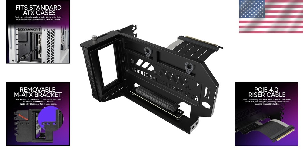 Adjustable Vertical GPU Holder Kit V3 with PCI-E 4.0 Riser - Perfect for Gaming