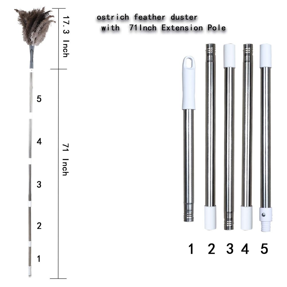 Midoneat Gray Ostrich Feather Duster with 71 Inch Extendable Pole, Microfiber...