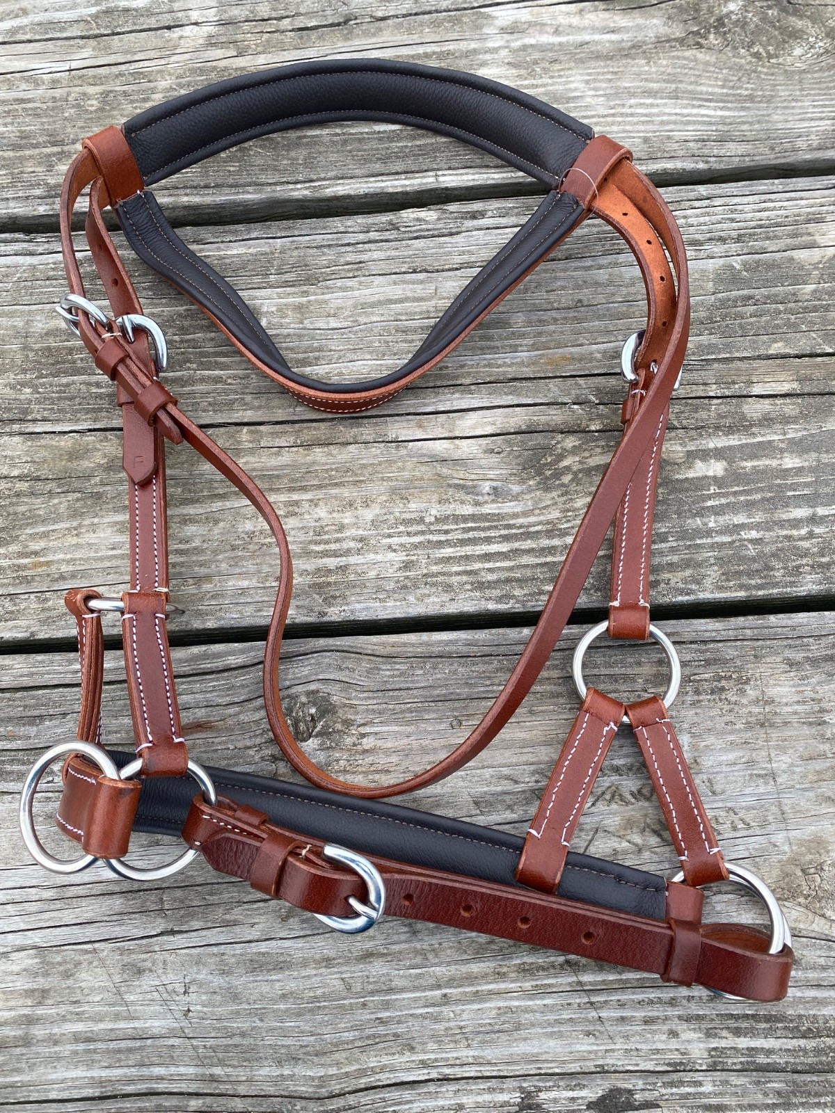 Padded brown leather Western horse training side pull