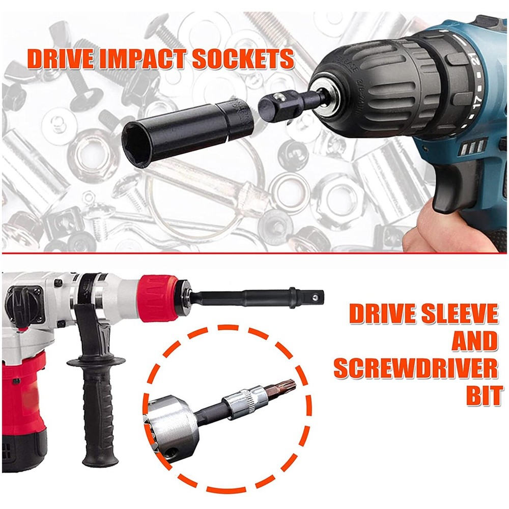 Drill Impact Adapter Reducer Extension Set Socket Driver Wrench 1/2 3/8 3/4 Tool