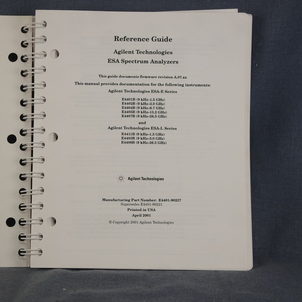 HP Agilent ESA Spectrum Analyzers Reference Guide E4401B E4402B E4404B