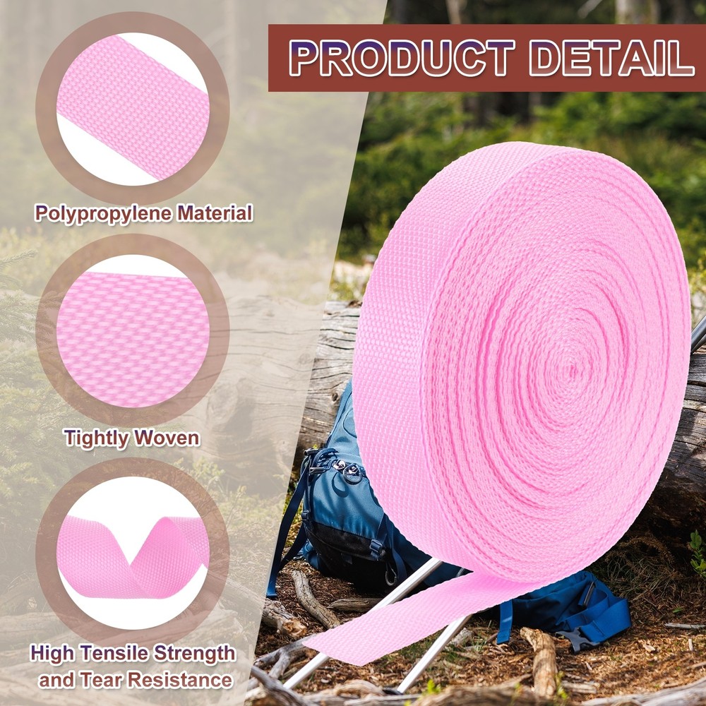 Nylon Webbing Strap, 22 Yards x 1-1/4" Polypropylene Flat Webbing Strap (Pink)