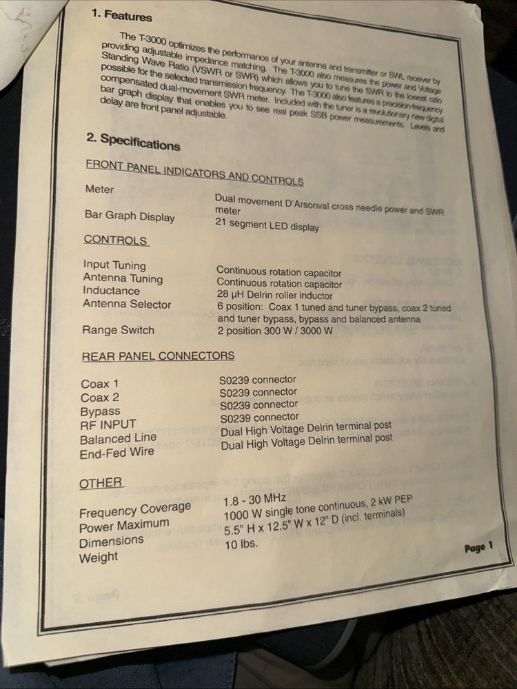 TUCKER ELECTRONICS & COMPUTERS DIGITAL TUNER ANTENNA MANUAL USED T-3000