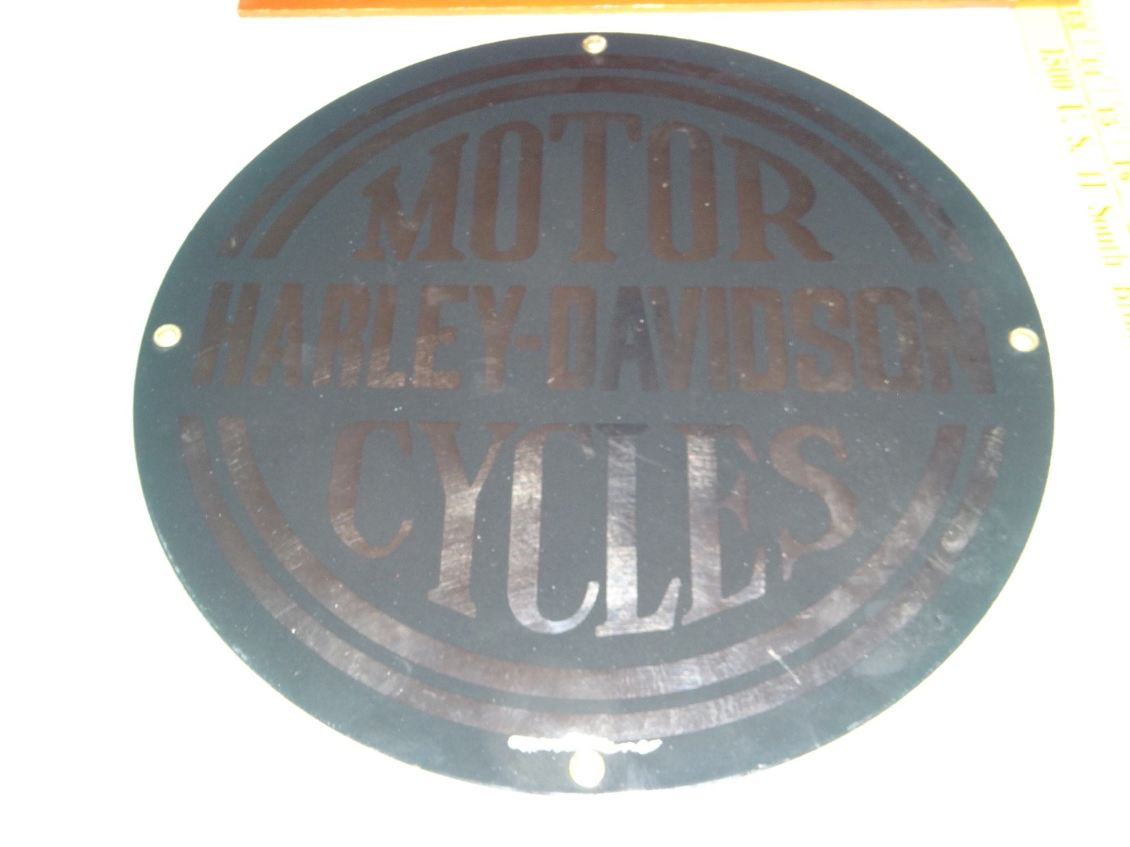 VINTAGE HARLEY DAVIDSON MOTORCYCLES 11 1/4" PORCELAIN METAL GASOLINE & OIL SIGN!