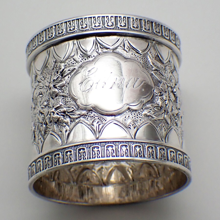 Repousse Napkin Ring Sterling Silver Mono Edna