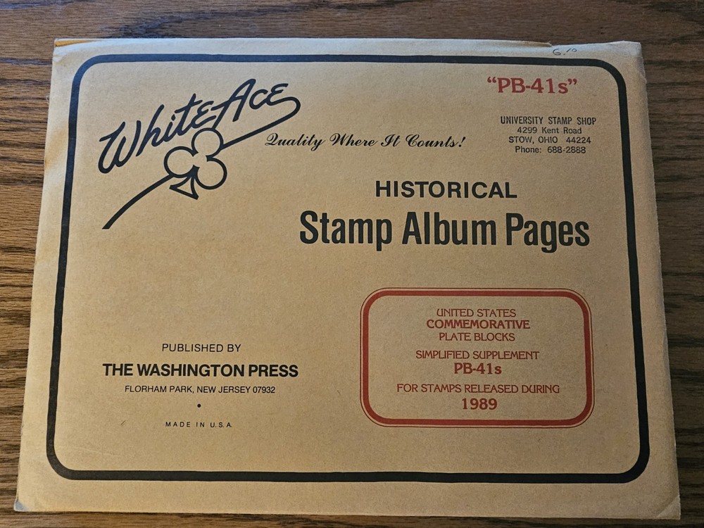White Ace Stamp Supplement PB-41S for 1989 Commemorative Plate Blocks NOS