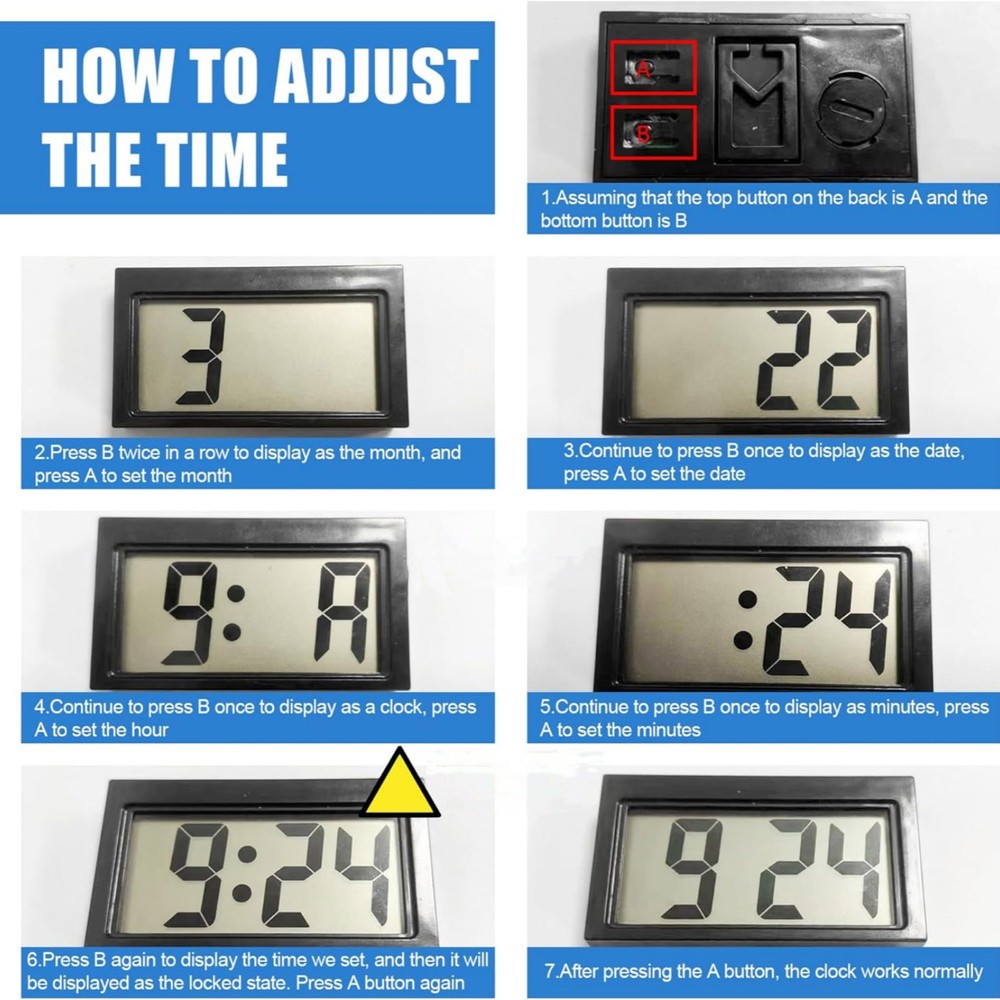 High Quality 3 Pack Mini Digital Clock Small Adhesive Stick On LCD Display Clear