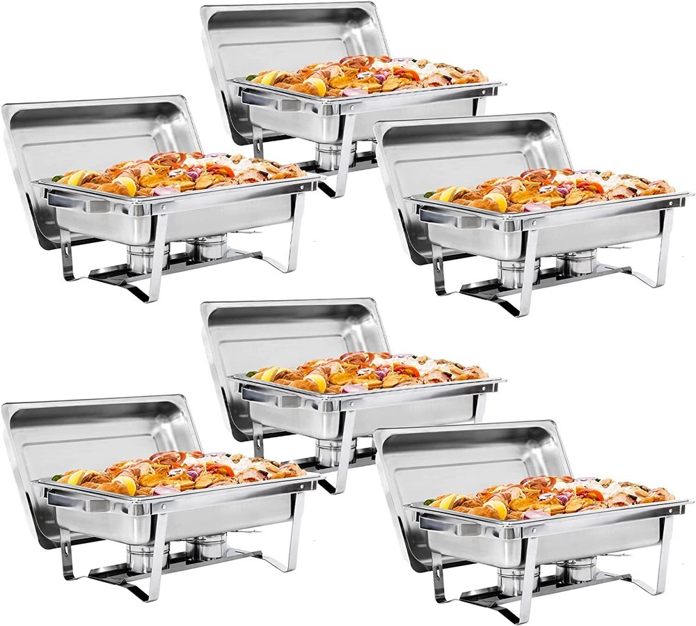 6 Pack 8QT Rectangular Chafing Dish Buffet Set Stainless Steel Full Size Chafer