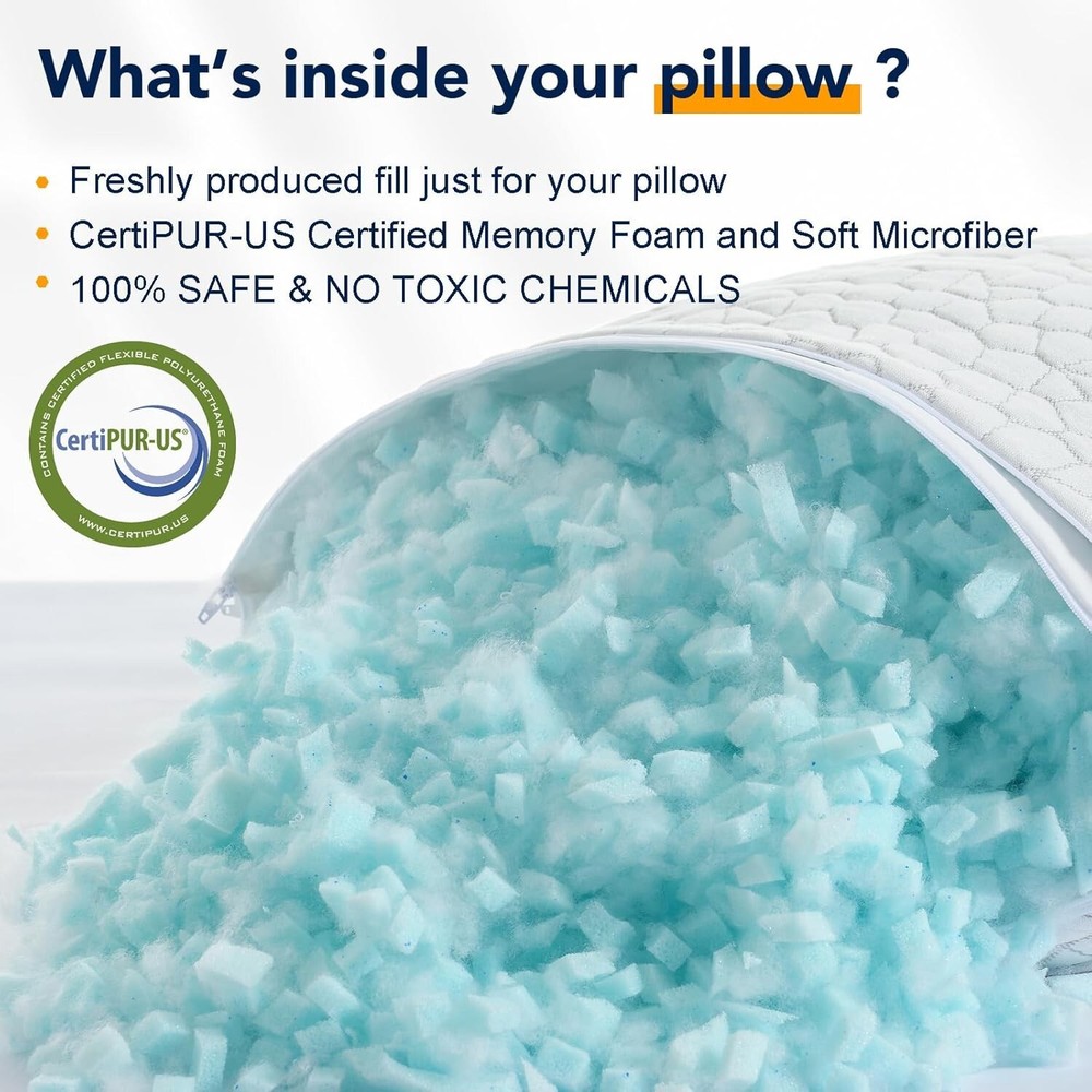 Cooling Pillows for Sleeping 2 Pack, Shredded Memory Foam Bed Pillows Queen Size