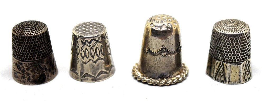 4 Antique Native American Indian Sterling Silver Thimbles