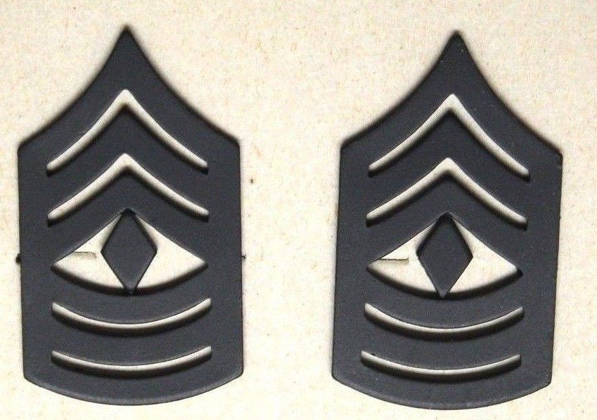 First Sergeant 1SG E8 First Sgt subdued pin back collar insignia pair R813