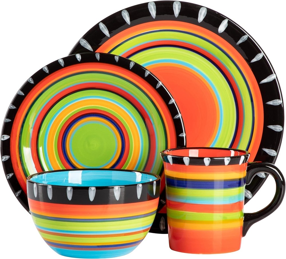 Feliz Mesa 16PC Hand Painted Dinnerware Set Service for 4