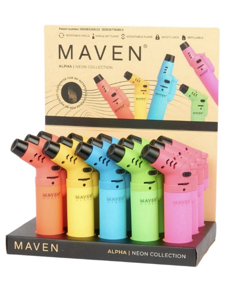 Maven Alpha Neon Collection Torch Lighter 15 Count Box