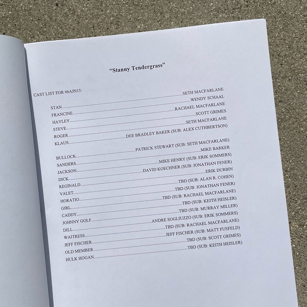 American Dad 2010 Stanny Tendergrass Production Used Original Table Draft Script
