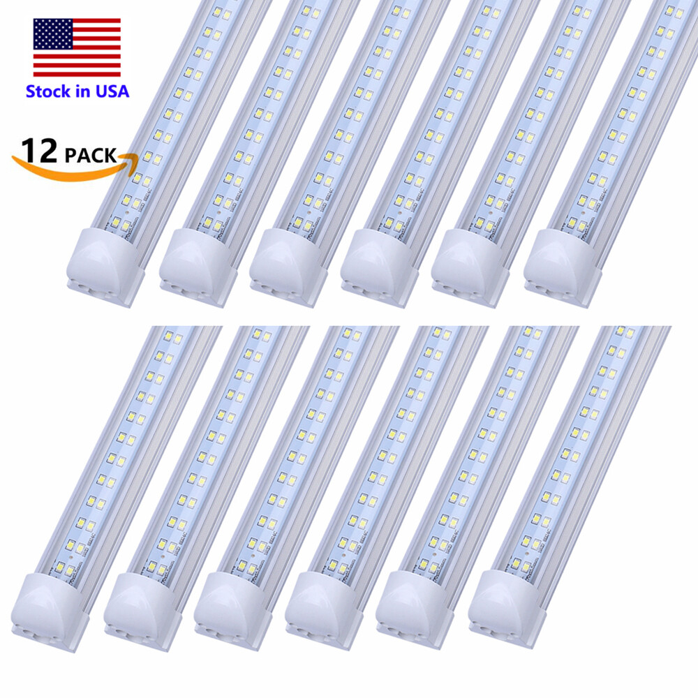 12PK 8FT LED Tube Light 72W 6000K Linkable Shop Lamp Fixture for Garage Workshop