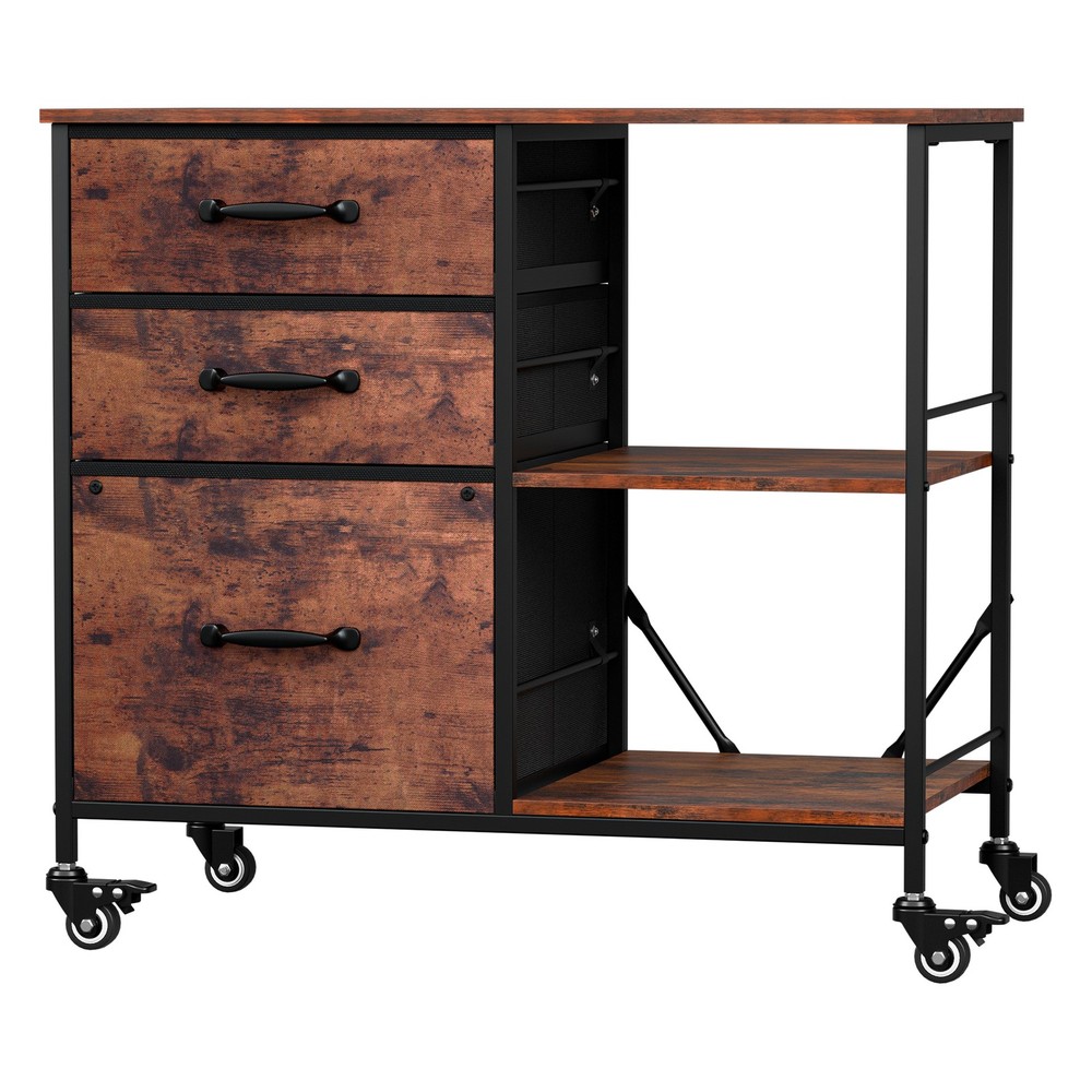 Rustic Brown File Cabinets Rolling Mobile Printer Stand with Storage 3 Drawers