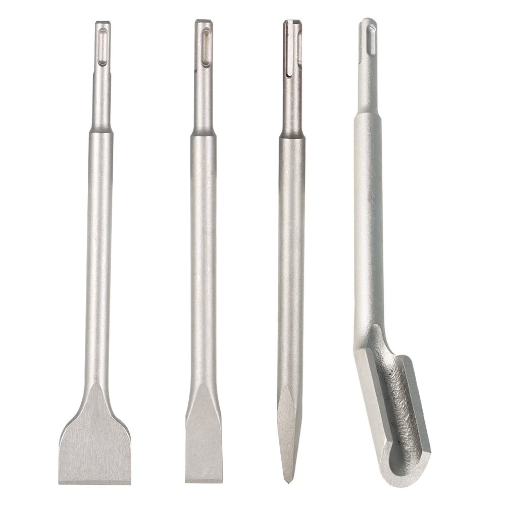 4 × SDS Plus Chisel Bits -Flat Chisel Grooving Chisel & Point Chisel Durable