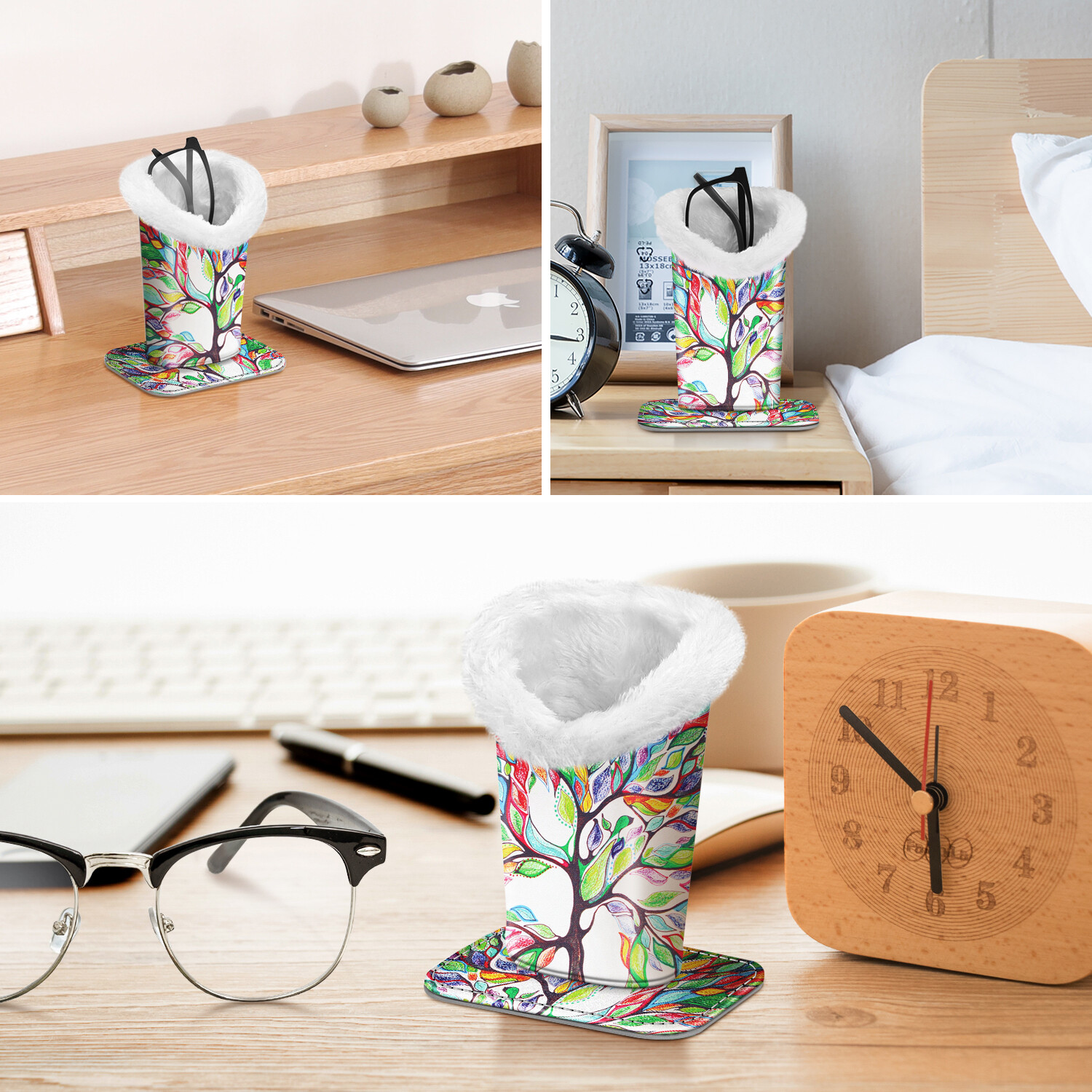 Plush Lined Eyeglasses Holder Eyeglass Protective Desk Stand Case Magnetic Base
