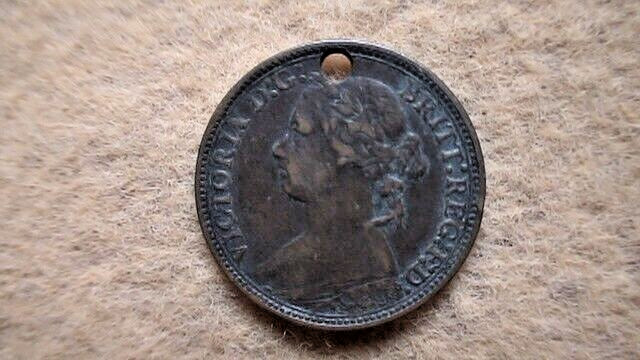 1879 Great Britain Farthing with a Hole Drilled