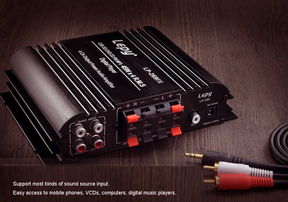 45W 4 Channel Bluetooth Stereo Amplifier Speaker with USB SD Remote Control