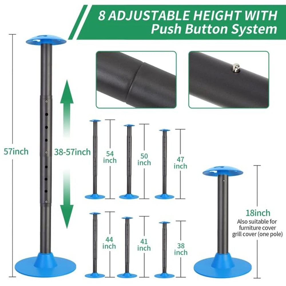 Windproof Boat Cover Support Pole System 2 Pcs with 8 Adjustable Heights Tele...