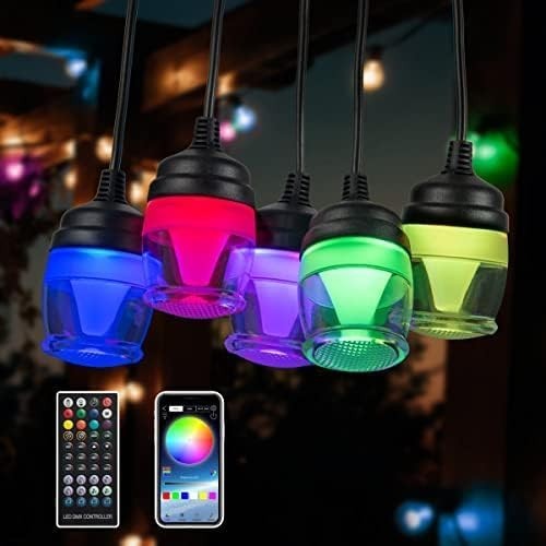 Outdoor String Lights 48FT Waterproof Patio Lights Remote APP Dimmable RGB Color