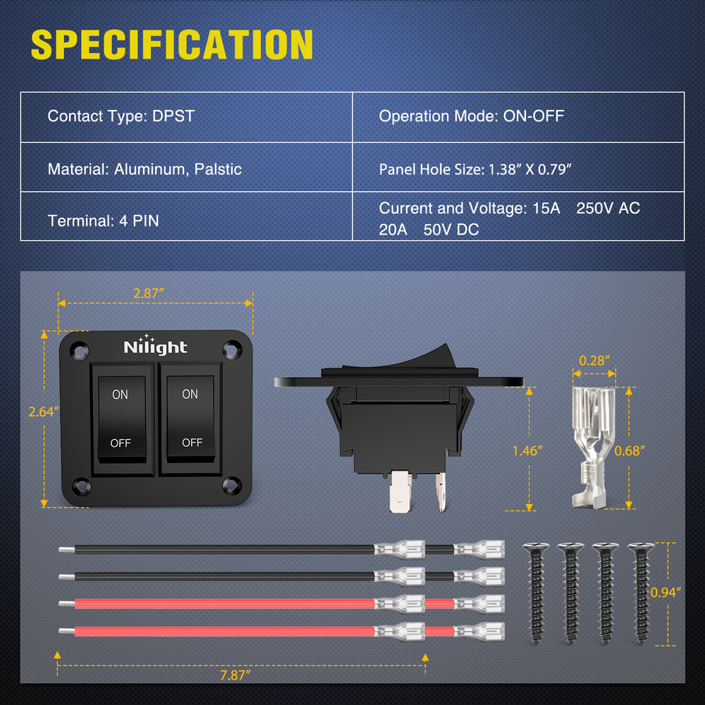 Nilight 2 Gang ON-Off Switch Panel 12V 20A 4 PIN DPST Toggle Switch