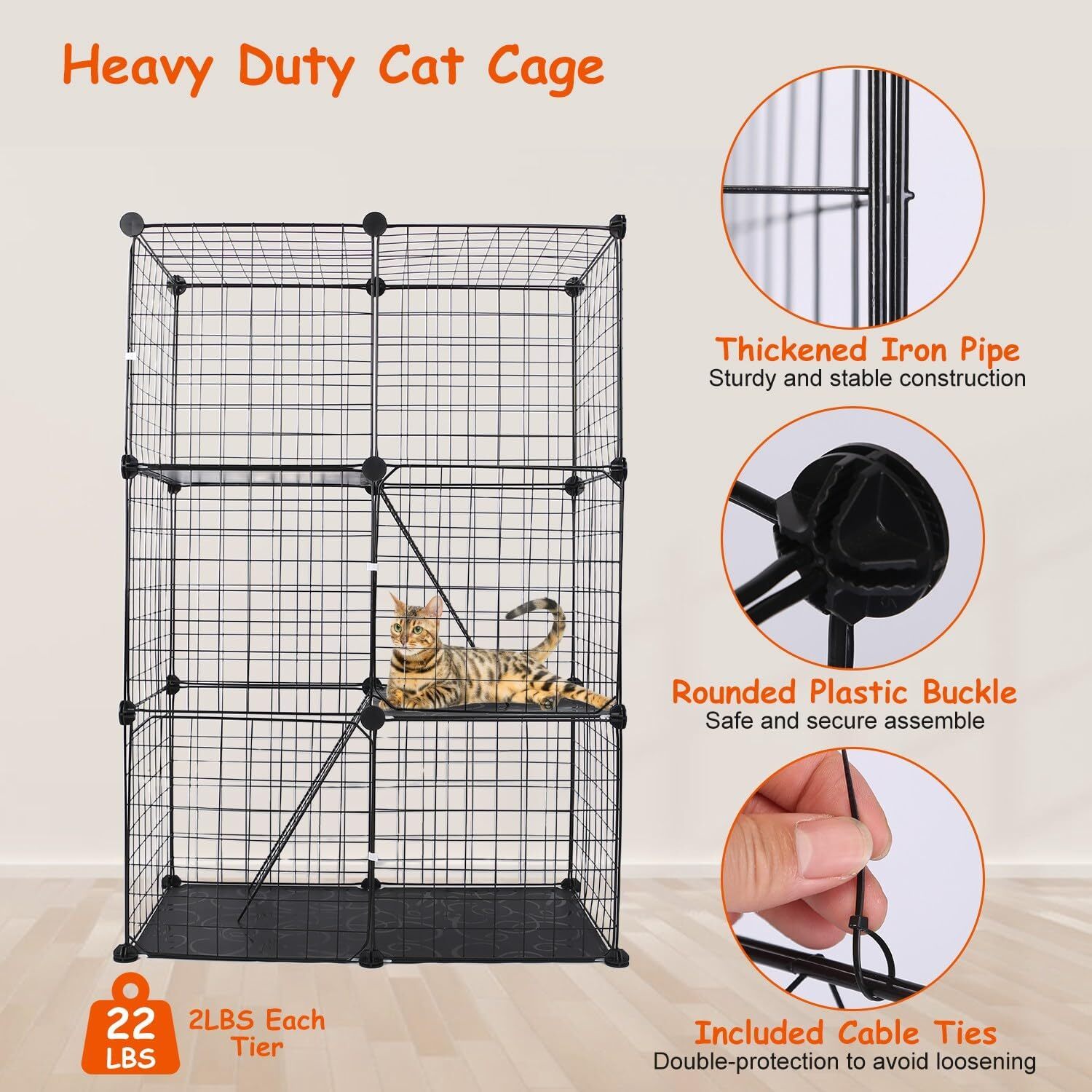 Cat Cage with Storage Cube DIY Indoor Catio Cat Enclosures Metal Cat Playpen