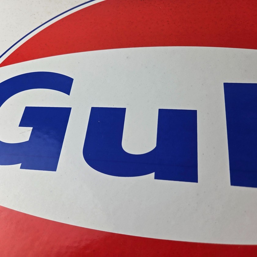 Vintage Gulf Gasoline Sign - Large Service Station Gas Pump Advertising Sign