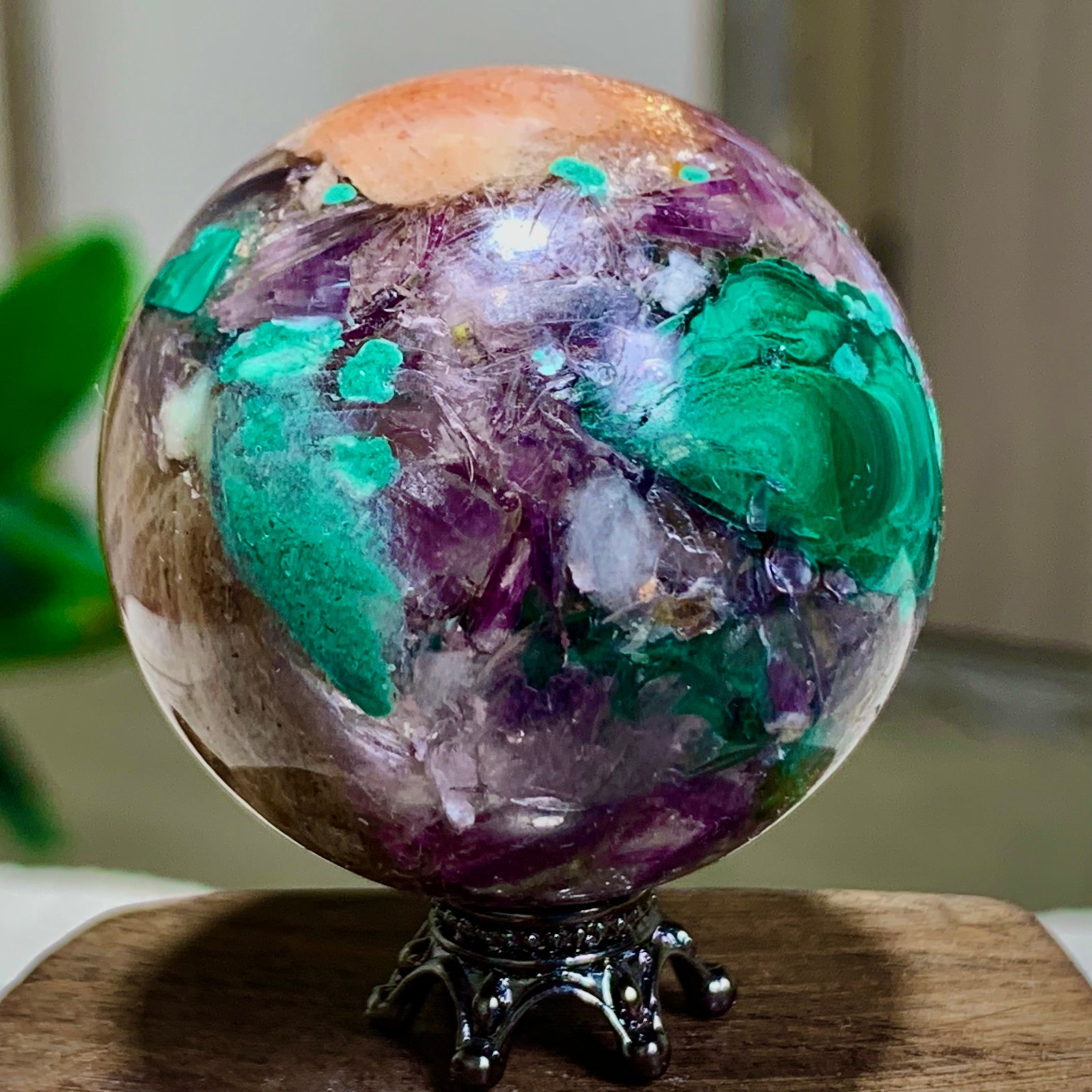 91G Newly discovered rare malachite purple mica symbiotic sphere restoration