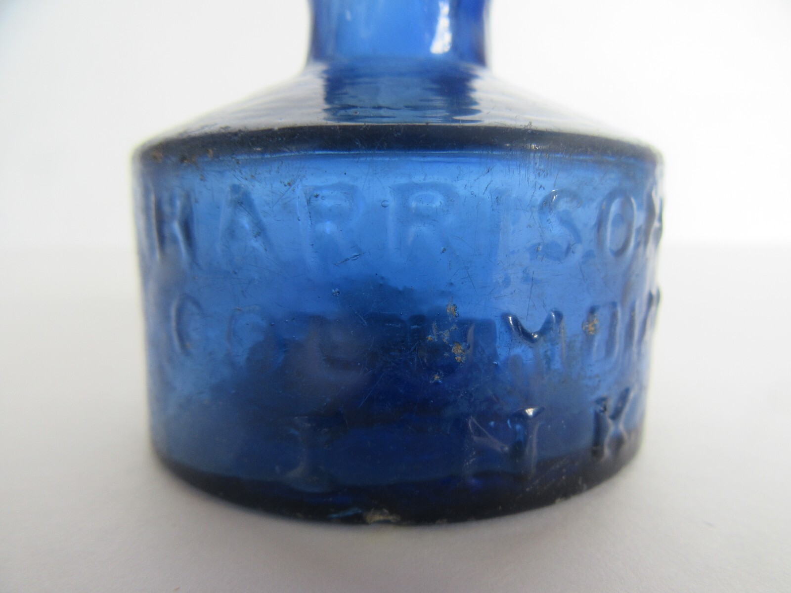 RARE Antique 1850's Harrison's Columbian Ink Cobalt Inkwell Bottle, Pontil
